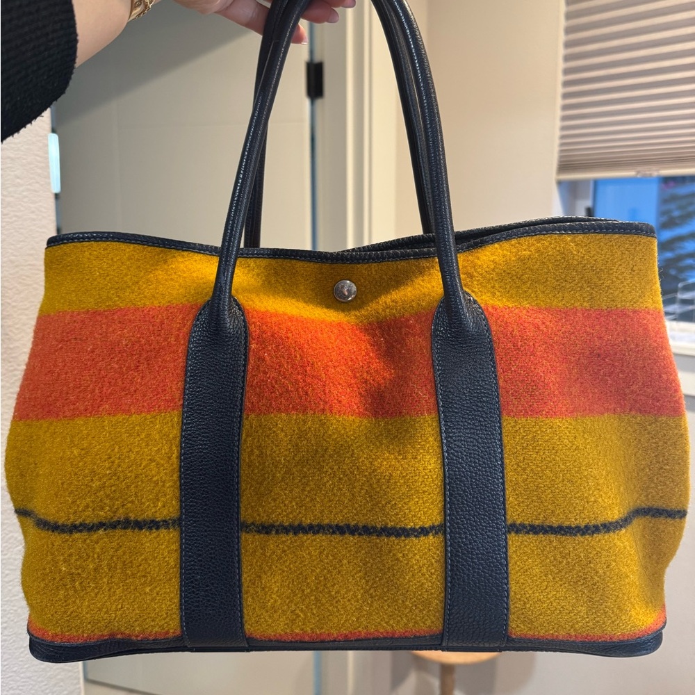 Hermes Garden Party 36 Yellow and Orange Striped Bag